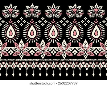 Motifs African boho paisley Floral Ikat pattern embroidery border. Ethnic ikat floral Pattern.Indian Aztec embroidery seamless patterns. Design for texture, fabric, clothing, wrapping, decoration