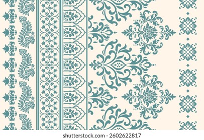 Motifs African boho paisley Floral Ikat pattern embroidery border. Ethnic ikat floral Ethnic Indian Pattern ikat pattern Ethnic Pattern. Border indian floral Aztec embroidery border seamless patterns