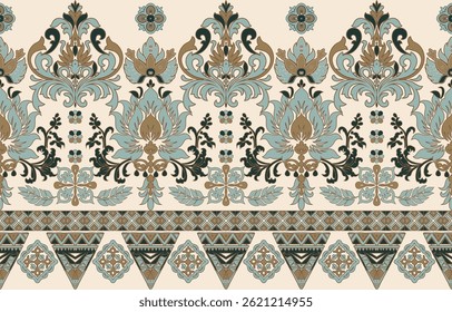 Motifs African boho paisley Floral Ikat pattern embroidery border. Ethnic ikat floral Ethnic Indian Pattern ikat pattern Ethnic Pattern. Border indian floral Aztec embroidery border seamless patterns