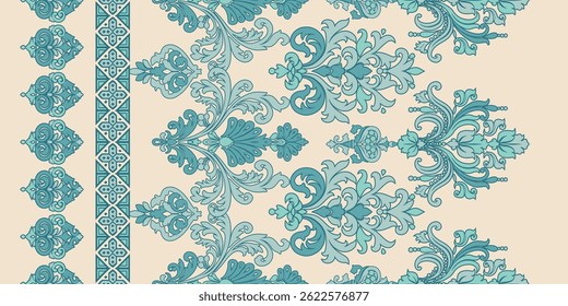 Motifs African boho paisley Floral Ikat pattern embroidery border. Ethnic ikat floral Ethnic Indian Pattern ikat pattern Ethnic Pattern. Border indian floral Aztec embroidery border seamless patterns