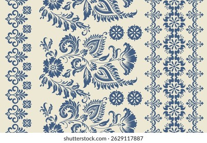 Motifs African boho paisley Floral Ikat pattern embroidery border. Ethnic ikat floral Ethnic Indian Pattern ikat pattern Ethnic Pattern. Border indian floral Aztec embroidery border seamless patterns