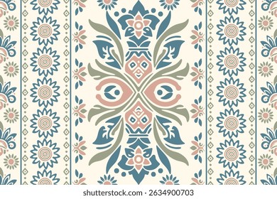 Motifs African boho paisley Floral Ikat pattern embroidery border. Ethnic ikat floral Ethnic Indian Pattern.Border Indian floral Aztec embroidery seamless patterns.Aztec geometric ornament print.