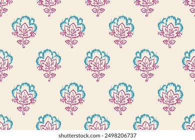 Motifs African paisley boho Floral Ikat seamless pattern embroidery border. Ethnic ikat flower design for Ikat pattern and Ethnic Pattern.Border indian floral Aztec embroidery border patterns.