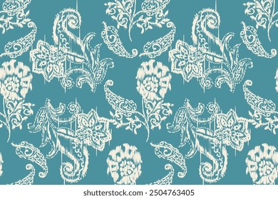 Motifs African paisley boho Floral Ikat seamless pattern embroidery border. Ethnic ikat flower design for Ikat pattern and Ethnic Pattern.Border indian floral Aztec embroidery border patterns.