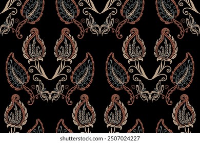 Motifs African paisley boho Floral Ikat seamless pattern embroidery border. Ethnic ikat saree sarong  flower design for Ikat pattern and Ethnic Pattern.Border indian floral Aztec embroidery patterns.