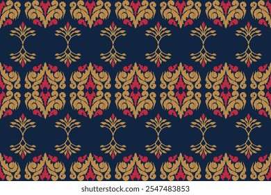 Motifs African paisley boho Floral Ikat seamless pattern embroidery border. Ethnic ikat saree sarong  flower design for Ikat pattern and Ethnic Pattern.Border indian floral Aztec embroidery patterns.