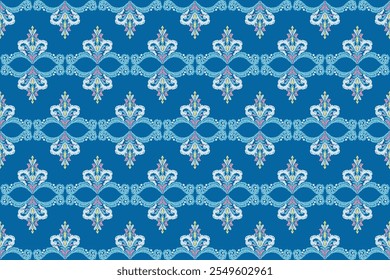 Motifs African paisley boho Floral Ikat seamless pattern embroidery border. Ethnic ikat saree sarong  flower design for Ikat pattern and Ethnic Pattern.Border indian floral Aztec embroidery patterns. 