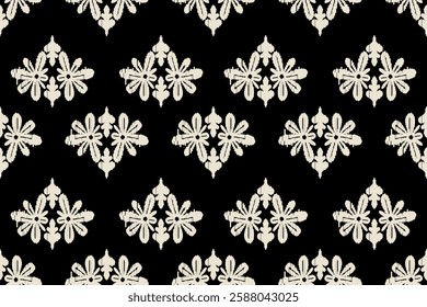 Motifs African paisley boho Floral Ikat seamless pattern embroidery border. Ethnic ikat saree sarong  flower design for Ikat pattern and Ethnic Pattern.Border indian floral Aztec embroidery patterns.