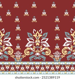 Motifs boho paisley Floral Ikat pattern embroidery border. Ethnic ikat floral Ethnic Indian Pattern Ikat pattern Ethnic Pattern.Border indian floral Aztec embroidery border seamless patterns.