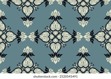 Motifs Ikat floral embroidery background.geometric ethnic oriental pattern traditional.Aztec-style abstract vector illustration. design for texture, fabric, clothing, wrapping, decoration