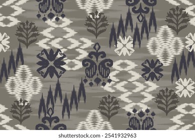 Motivos Ikat bordado floral. patrón oriental étnico tradicional. ornamento de folclore geométrico. Patrón de rayas sin costuras en estilo azteca. Diseño para textura, tela, ropa, envoltura