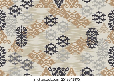 Motivos Ikat floral bordado floral.étnico padrão oriental tradicional.geométrico folclore ornamento. Padrão listrado sem costura em estilo asteca. Design para textura, tecido, roupas, embalagem