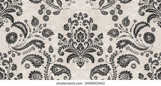 Ikat bordado de paisley floral sobre fondo blanco. patrón étnico oriental geométrico tradicional. estilo azteca ilustración vectorial abstracta. diseño para textura, tela, ropa, envoltura, decoración