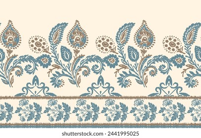 Motifs Ikat floral paisley embroidery on white background.geometric ethnic oriental pattern traditional.Aztec style abstract vector illustration.design for texture,fabric,clothing,wrapping,decoration