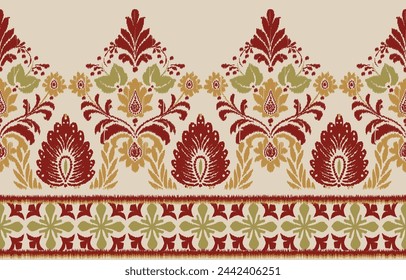 Motifs Ikat floral paisley embroidery on white background.geometric ethnic oriental pattern traditional.Aztec style abstract vector illustration.design for texture,fabric,clothing,wrapping,decoration