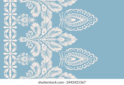 Motifs Ikat floral paisley embroidery on white background.geometric ethnic oriental pattern traditional.Aztec style abstract vector illustration.design for texture,fabric,clothing,wrapping,decoration