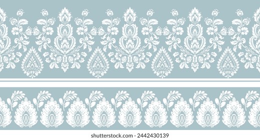 Motifs Ikat floral paisley embroidery on white background.geometric ethnic oriental pattern traditional.Aztec style abstract vector illustration.design for texture,fabric,clothing,wrapping,decoration