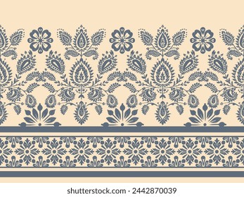 Ikat bordado de paisley floral sobre fondo blanco. patrón étnico oriental geométrico tradicional. estilo azteca ilustración vectorial abstracta. diseño para textura, tela, ropa, envoltura, decoración