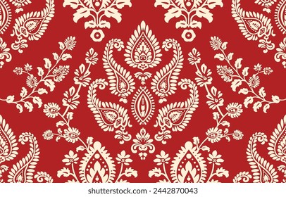 Motifs Ikat floral paisley embroidery on white background.geometric ethnic oriental pattern traditional.Aztec style abstract vector illustration.design for texture,fabric,clothing,wrapping,decoration