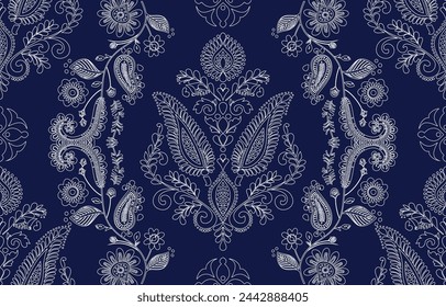 Motifs Ikat floral paisley embroidery on white background.geometric ethnic oriental pattern traditional.Aztec style abstract vector illustration.design for texture,fabric,clothing,wrapping,decoration