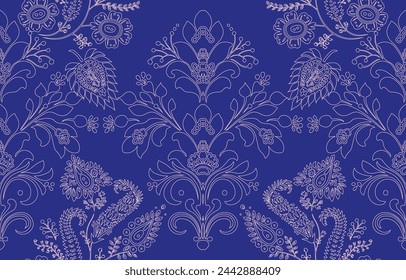 Motifs Ikat floral paisley embroidery on white background.geometric ethnic oriental pattern traditional.Aztec style abstract vector illustration.design for texture,fabric,clothing,wrapping,decoration