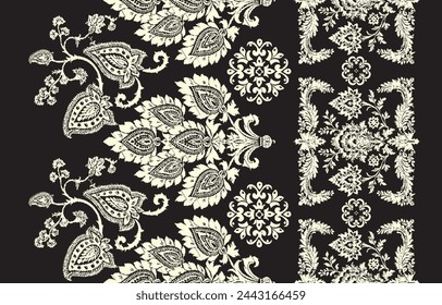 Motifs Ikat floral paisley embroidery on white background.geometric ethnic oriental pattern traditional.Aztec style abstract vector illustration.design for texture,fabric,clothing,wrapping,decoration