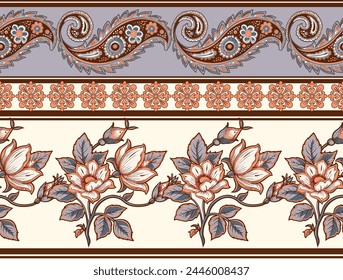 Motifs Ikat floral paisley embroidery on white background.geometric ethnic oriental pattern traditional.Aztec style abstract vector illustration.design for texture,fabric,clothing,wrapping,decoration