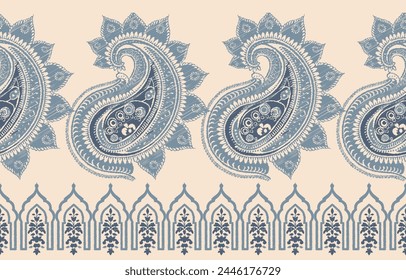 Motifs Ikat floral paisley embroidery on white background.geometric ethnic oriental pattern traditional.Aztec style abstract vector illustration.design for texture,fabric,clothing,wrapping,decoration