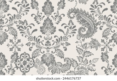 Motifs Ikat floral paisley embroidery on white background.geometric ethnic oriental pattern traditional.Aztec style abstract vector illustration.design for texture,fabric,clothing,wrapping,decoration