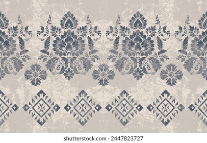 Motifs Ikat floral paisley embroidery on white background.geometric ethnic oriental pattern traditional.Aztec style abstract vector illustration.design for texture,fabric,clothing,wrapping,decoration