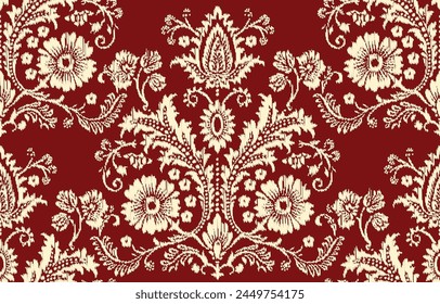 Motifs Ikat floral paisley embroidery on white background.geometric ethnic oriental pattern traditional.Aztec style abstract vector illustration.design for texture,fabric,clothing,wrapping,decoration