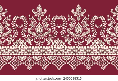 Motifs Ikat floral paisley embroidery on white background.geometric ethnic oriental pattern traditional.Aztec style abstract vector illustration.design for texture,fabric,clothing,wrapping,decoration