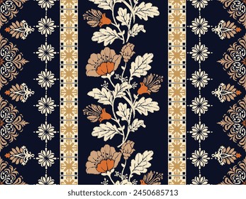 Motive Ikat Blumen Paisley Stickerei auf weißem Hintergrund.Geometrische ethnische orientalische Muster traditionell.Aztec Stil abstrakte Vektorillustration.Design für Textur, Stoff,Bekleidung,Verpackung,Dekoration