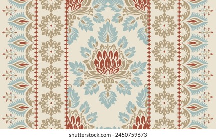 Motifs Ikat floral paisley embroidery on white background.geometric ethnic oriental pattern traditional.Aztec style abstract vector illustration.design for texture,fabric,clothing,wrapping,decoration