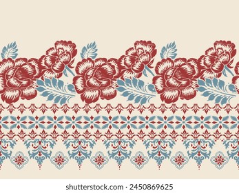 Motifs Ikat floral paisley embroidery on white background.geometric ethnic oriental pattern traditional.Aztec style abstract vector illustration.design for texture,fabric,clothing,wrapping,decoration