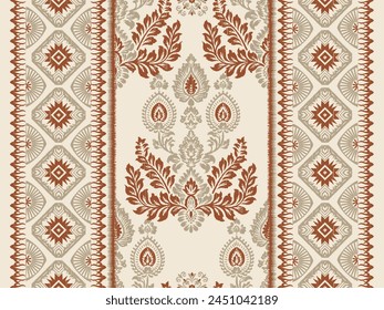 Ikat bordado de paisley floral sobre fondo blanco. patrón étnico oriental geométrico tradicional. estilo azteca Ilustración vectorial abstracta. diseño para textura, tela, ropa, envoltura, decoración