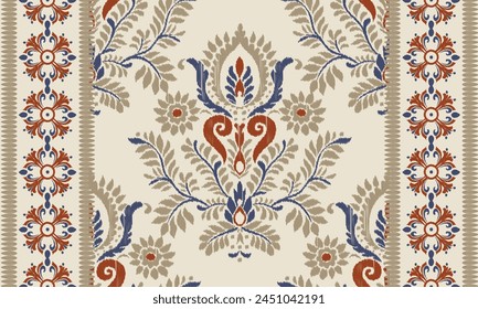 Motifs Ikat floral paisley embroidery on white background.geometric ethnic oriental pattern traditional.Aztec style abstract vector illustration.design for texture,fabric,clothing,wrapping,decoration