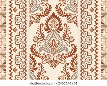 Motifs Ikat floral paisley embroidery on white background.geometric ethnic oriental pattern traditional.Aztec style abstract vector illustration.design for texture,fabric,clothing,wrapping,decoration