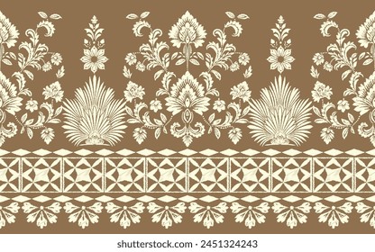 Ikat bordado de paisley floral sobre fondo blanco. patrón étnico oriental geométrico tradicional. estilo azteca Ilustración vectorial abstracta. diseño para textura, tela, ropa, envoltura, decoración