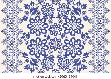 Motifs Ikat floral paisley embroidery on white background.geometric ethnic oriental pattern traditional.Aztec style abstract vector illustration.design for texture,fabric,clothing,wrapping,decoration