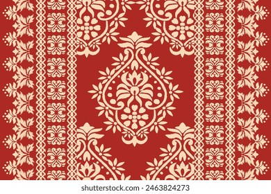 Motifs Ikat floral paisley embroidery on a red background.geometric ethnic oriental pattern traditional.Aztec-style abstract vector illustration. design for texture,fabric,clothing,wrapping,decoration