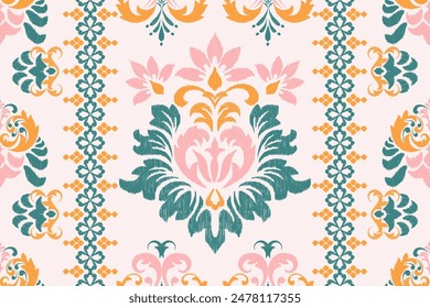 Motivos Ikat floral paisley bordado de fondo. patrón étnico geométrico oriental tradicional. abstracto de estilo azteca. diseño para textura, tela, ropa, envoltura, decoración