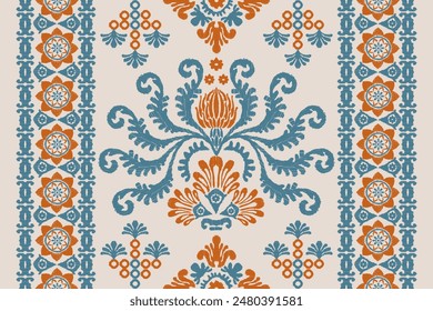 Motifs Ikat floral paisley embroidery background.geometric ethnic oriental pattern traditional.Aztec-style abstract. design for texture, fabric, clothing, wrapping, decoration