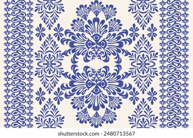 Motifs Ikat floral paisley embroidery background.geometric ethnic oriental pattern traditional.Aztec-style abstract. design for texture, fabric, clothing, wrapping, decoration