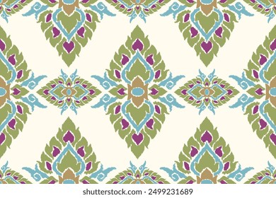 Motifs Ikat floral paisley embroidery background.geometric ethnic oriental pattern traditional.Aztec-style abstract. design for texture, fabric, clothing, wrapping, decoration