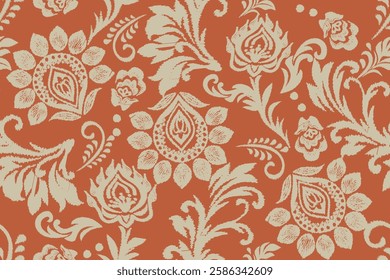 Motifs Ikat floral paisley embroidery background.geometric ethnic oriental pattern traditional.Aztec-style abstract vector illustration. Design for texture, fabric, clothing, wrapping, decoration