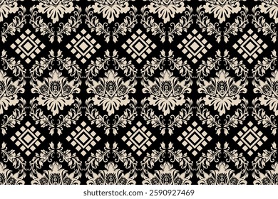 Motifs Ikat floral paisley embroidery on white background.geometric ethnic oriental pattern traditional.Aztec-style abstract vector illustration. Design for texture,fabric,clothing,wrapping,decoration