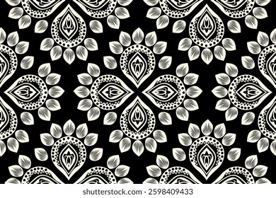 Motifs Ikat floral paisley embroidery background.geometric ethnic oriental pattern traditional.Aztec-style abstract vector illustration. Design for texture, fabric, clothing, wrapping, decoration