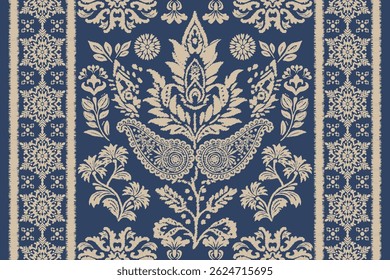 Motifs Ikat floral paisley embroidery background.geometric ethnic oriental pattern traditional.Aztec style abstract vector illustration. Design for texture, fabric, clothing, and wrapping