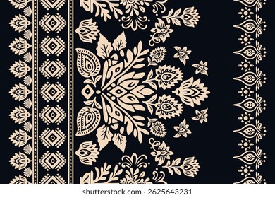 Motifs Ikat floral paisley embroidery on black background.geometric ethnic oriental pattern traditional.Aztec style abstract vector illustration. Design for texture, fabric, clothing, and wrapping